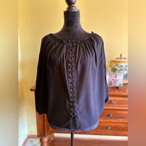 Rock&Republic, Size Large, Off Shoulder, Color-Black, Long Sleeve, Lace Up Front